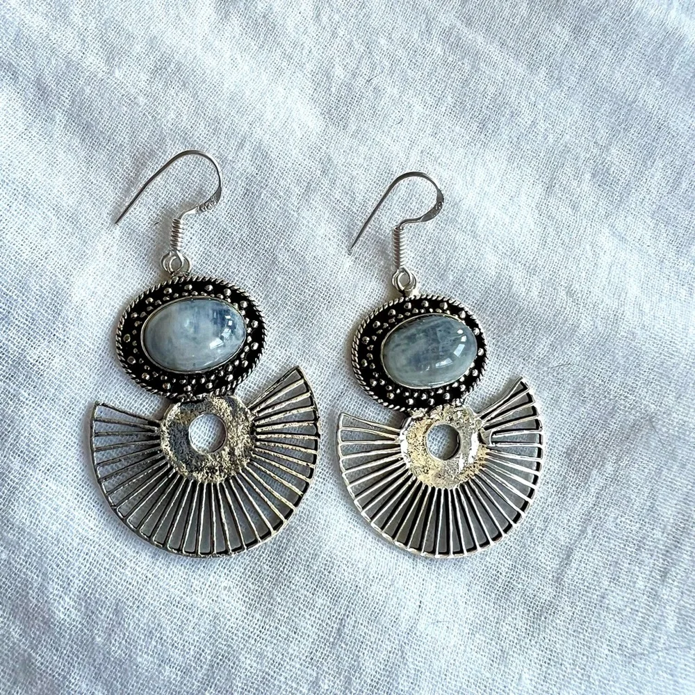 925 Eccentric Vintage Style Moonstone Boho Earrings - Picture 4 of 6